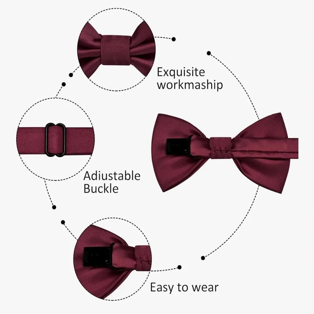 Pre Tied Kids Toddler Adjustable Bow Tie Burgundy Maroon Wedding Party Boys